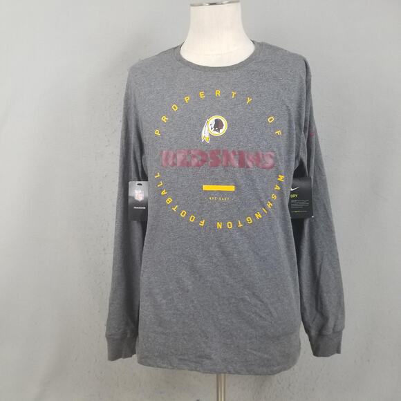 Washington Redskins Shirt Mens XL Long Sleeve Gray NFL Football Nike Dri-FIT - Picture 1 of 16